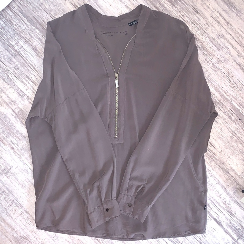 William Rast Grey Zipper Blouse - Picture 3 of 4
